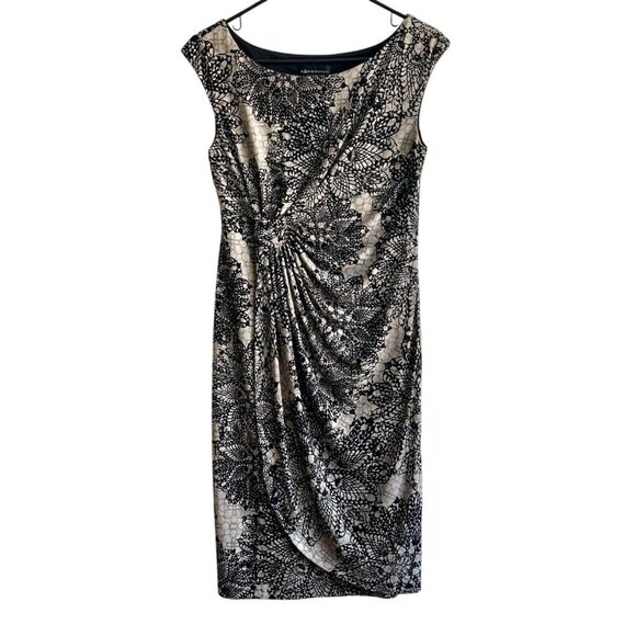 Connected Apparel Dress Size 6 Black Floral Wrap Ruched Sheath Stretch Nordstrom - Picture 1 of 7